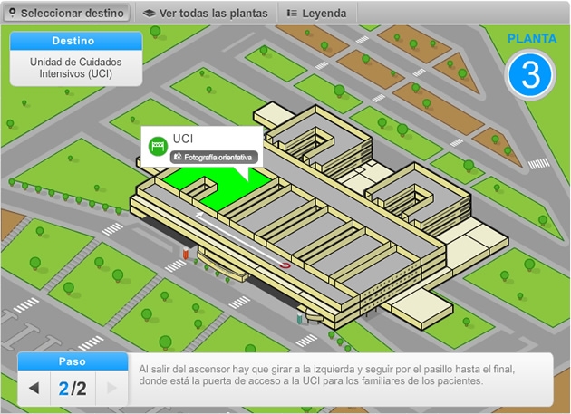 El plano interactivo, desarrollado con tecnología Flash, resulta de gran utilidad para localizar las principales ubicaciones del Hospital Son Llàtzer