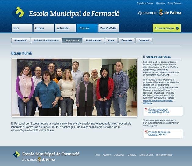 Página de presentación del equipo humano de la Escola Municipal de Formació del Ajuntament de Palma.