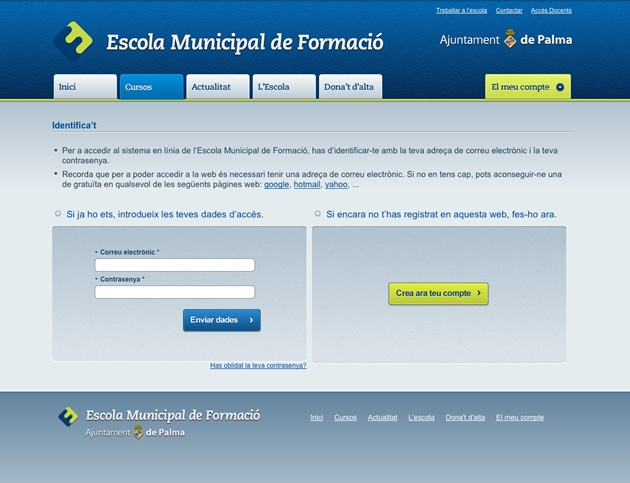 Página de identificación de los usuarios registrados.