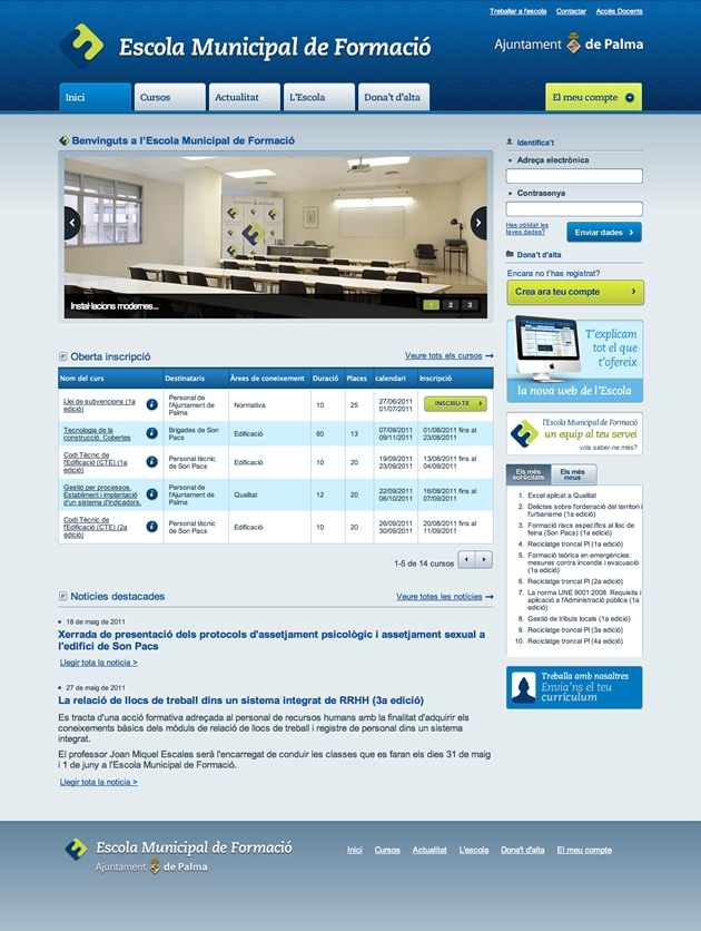 Portada de la página web de la Escola Municipal de Formació del Ajuntament de Palma.