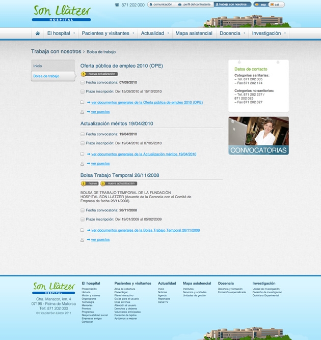 La bolsa de trabajo temporal del Hospital Son Llàtzer puede consultarse en su página web