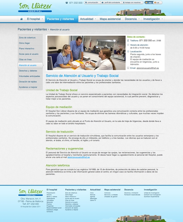 La página web incluye todo tipo de información útil para facilitar a los usuarios la visita al Hospital Son Llatzer